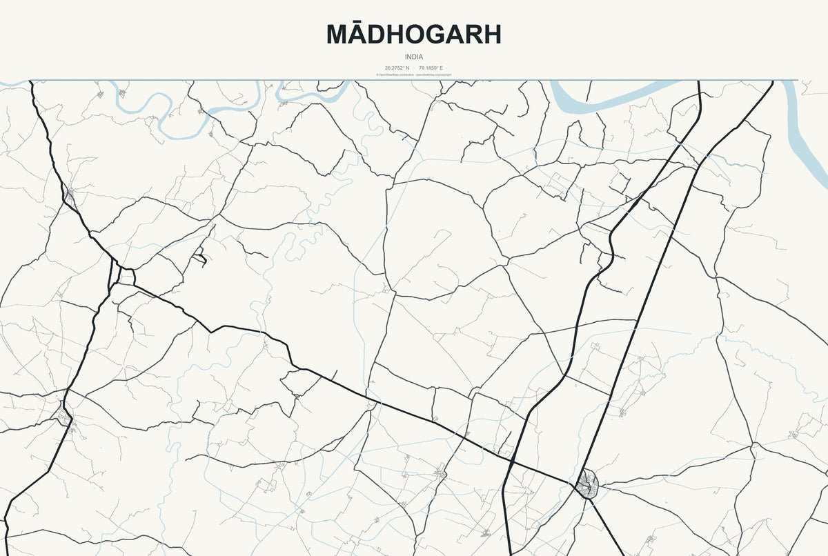 Mādhogarh, India City Map Aluminum Sign in Headline Atlas style