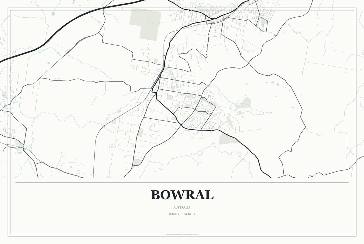 Bowral, Australia City Map Aluminum Sign in Gallery Air style