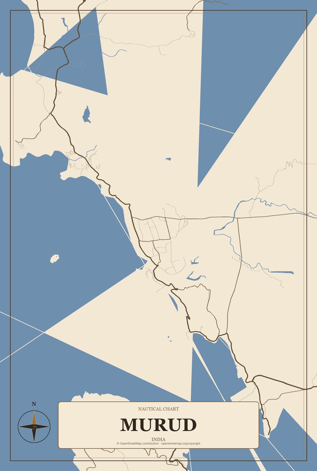 Murud, India City Map Aluminum Sign in Heritage Nautical style