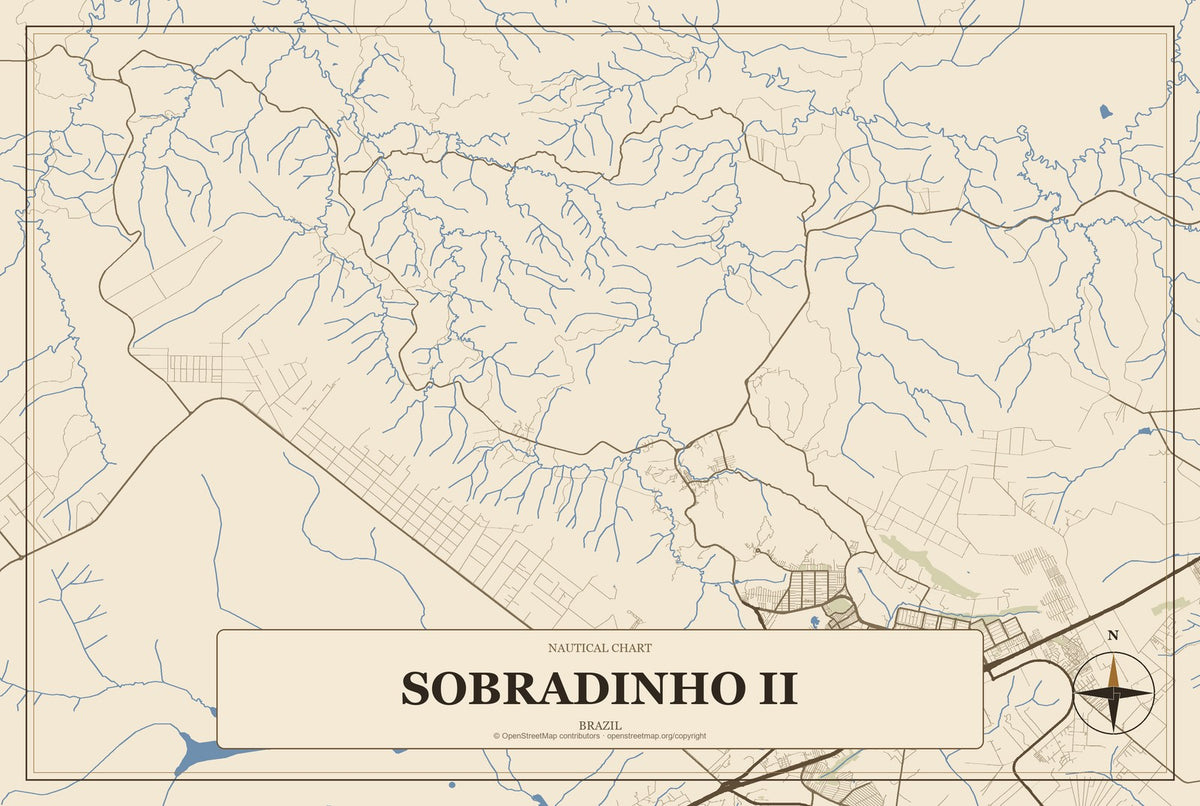 Sobradinho II, Brazil City Map Aluminum Sign in Heritage Nautical style