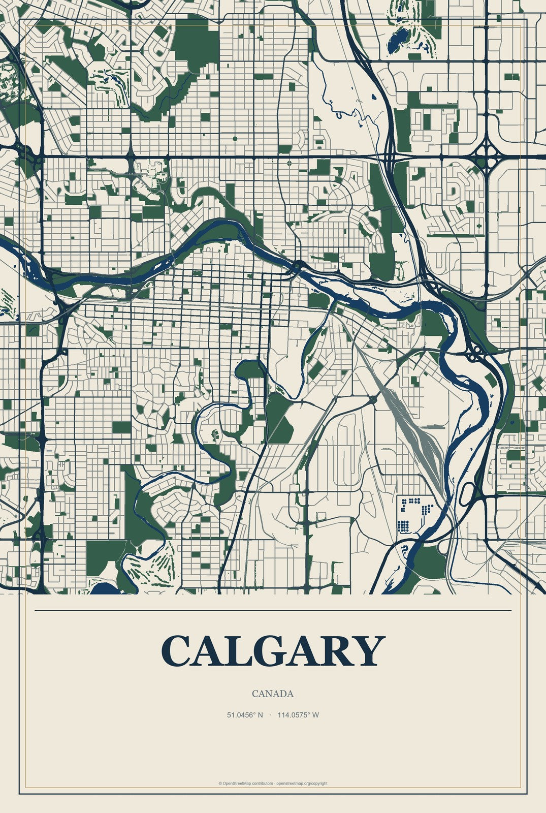 Calgary, Canada City Map Aluminum Sign in Coastal Cutout style