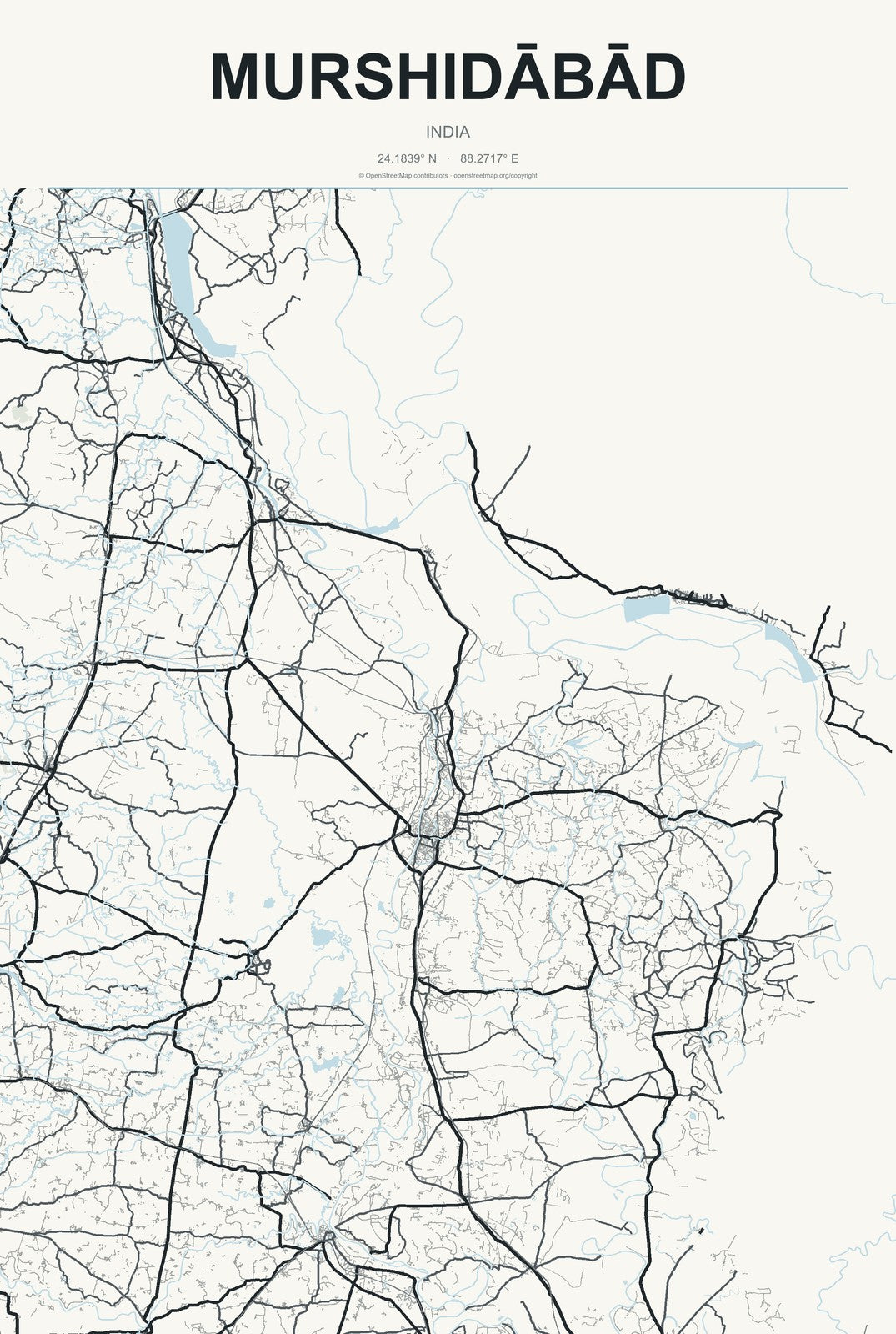 Murshidābād, India City Map Aluminum Sign in Headline Atlas style