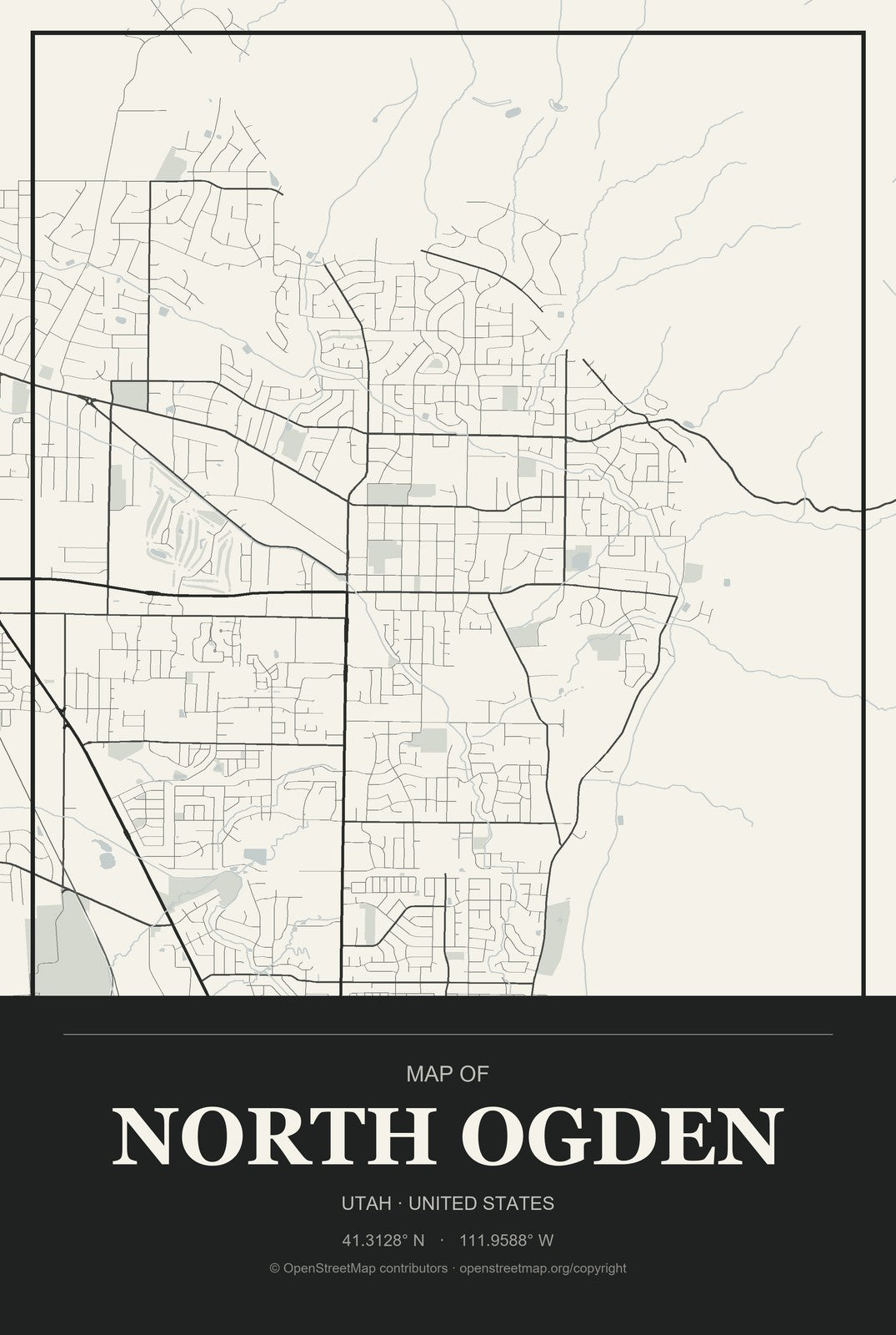 North Ogden, Utah City Map Aluminum Sign in Museum Plaque style