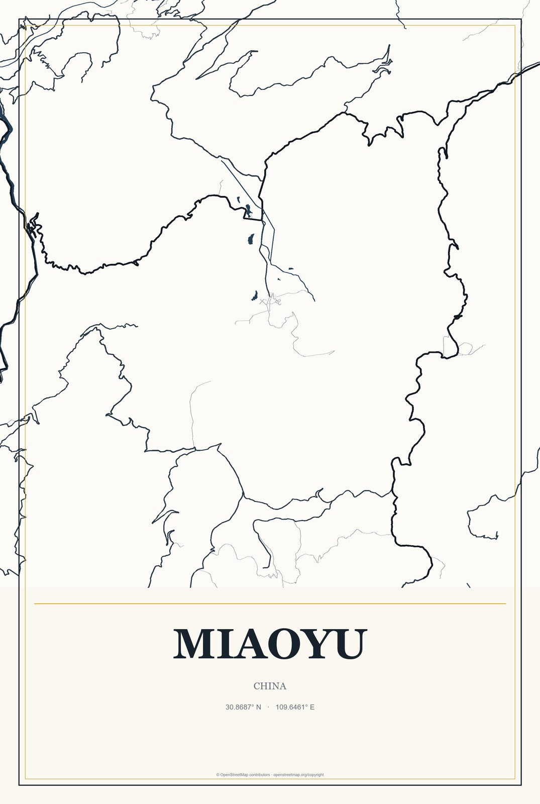 Miaoyu, China City Map Aluminum Sign in Citrine Modern style