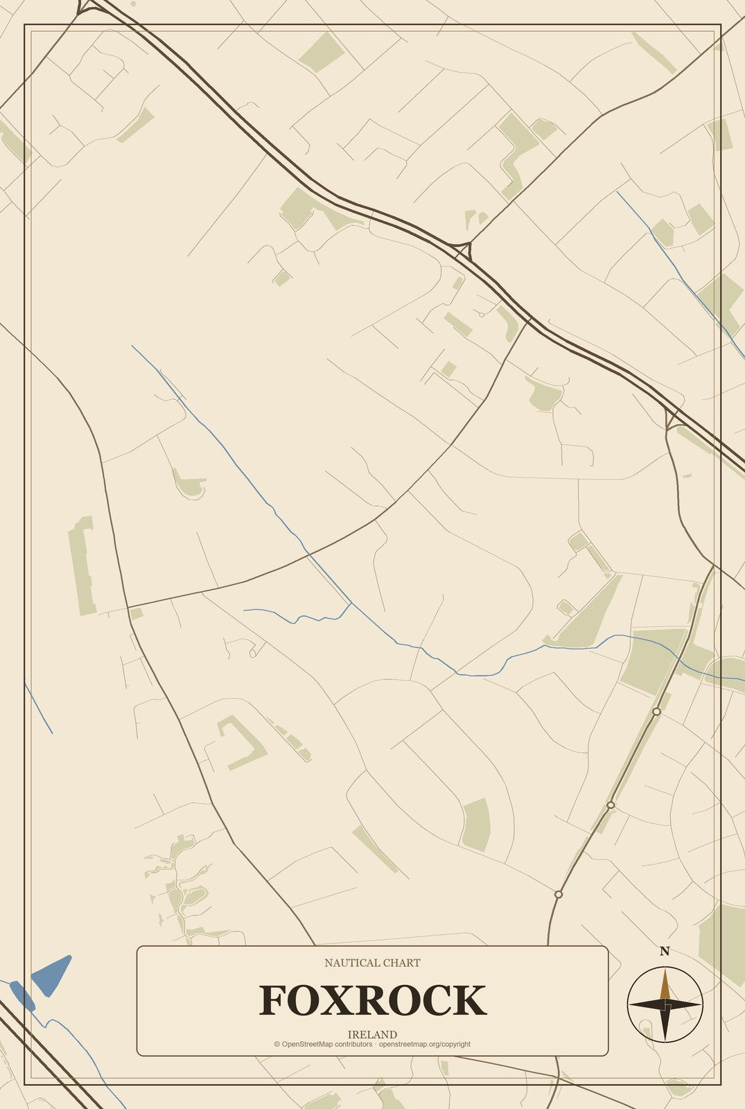 Foxrock, Ireland City Map Aluminum Sign in Heritage Nautical style