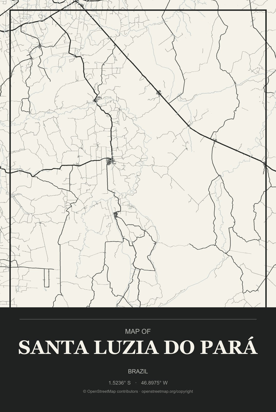 Santa Luzia do Pará, Brazil City Map Aluminum Sign in Museum Plaque style
