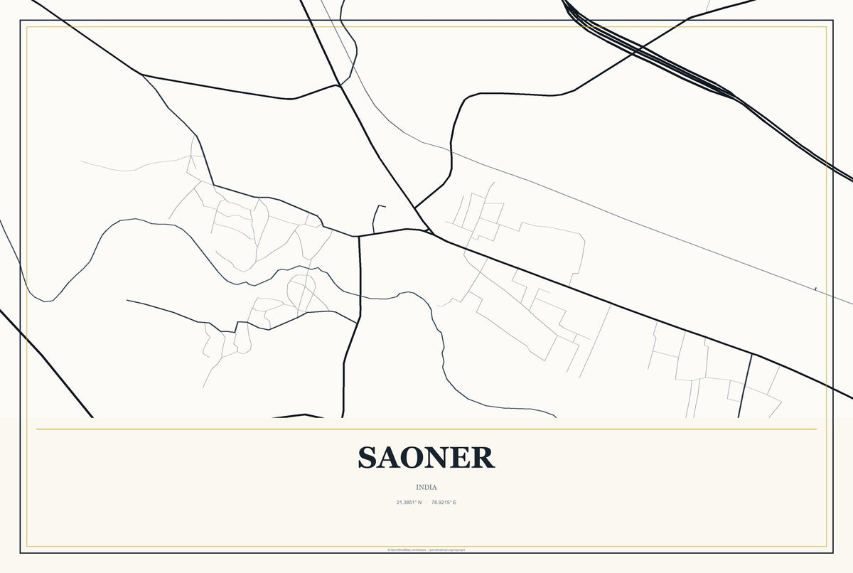 Saoner, India City Map Aluminum Sign in Citrine Modern style