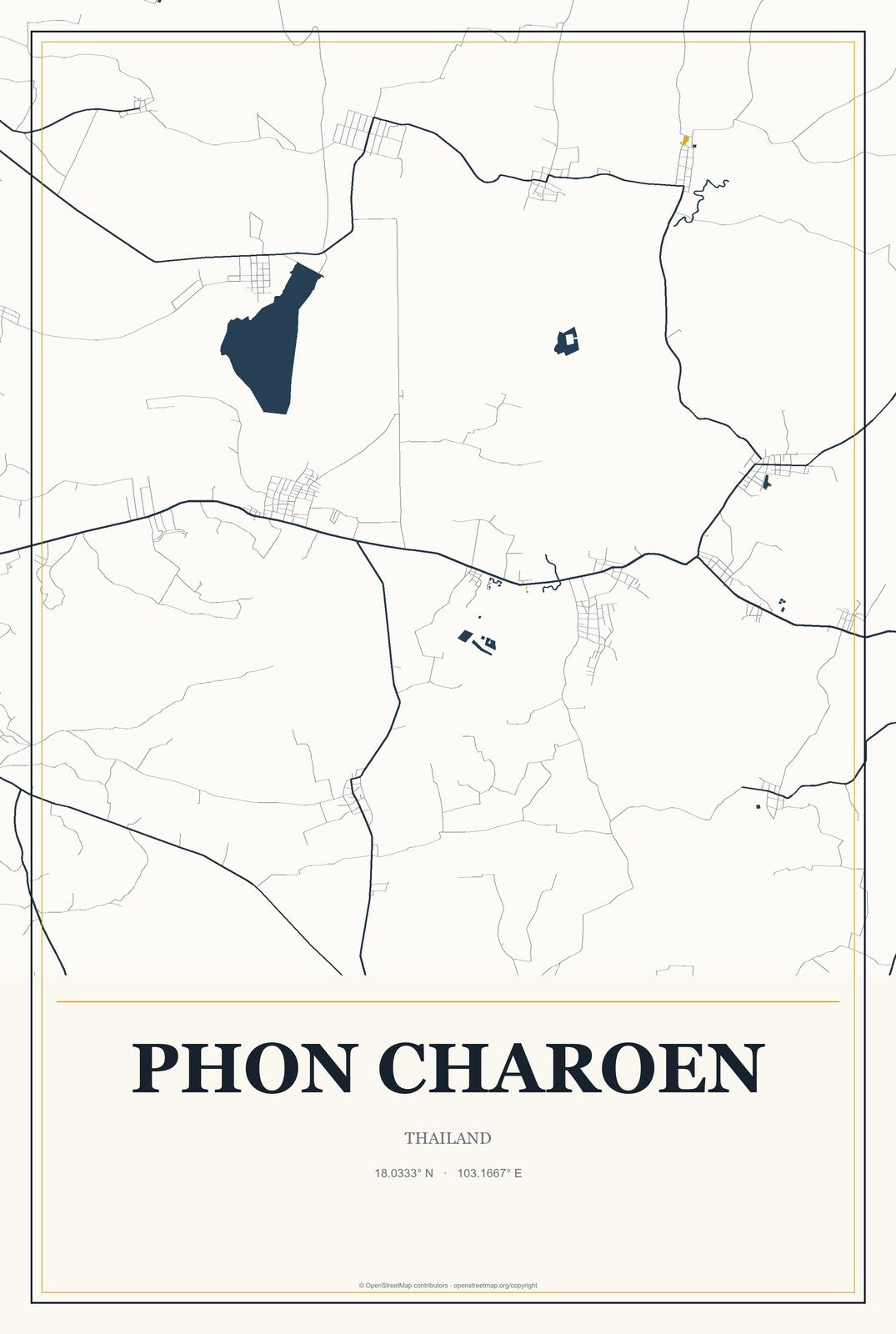 Phon Charoen, Thailand City Map Aluminum Sign in Citrine Modern style