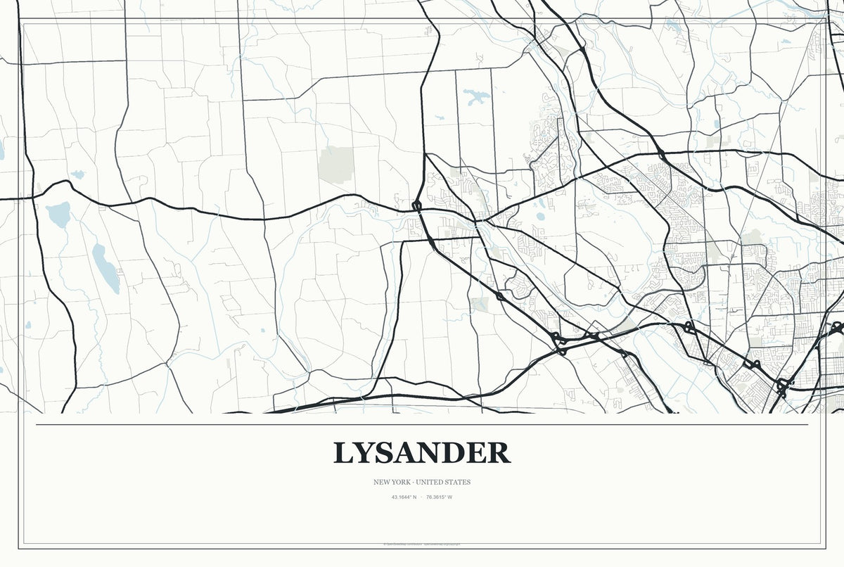 Lysander, New York City Map Aluminum Sign in Gallery Air style