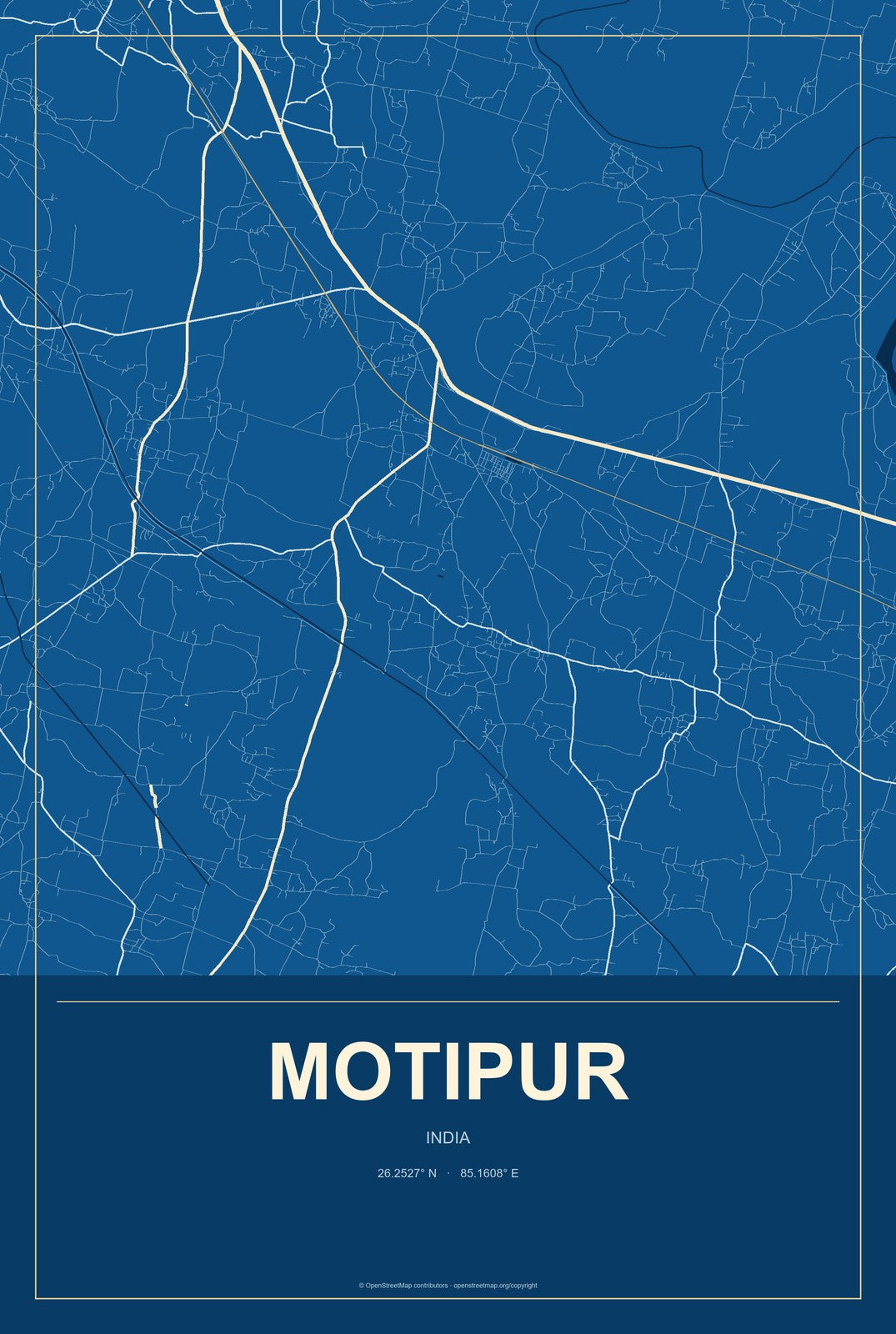 Motipur, India City Map Aluminum Sign in Harbor Cobalt style