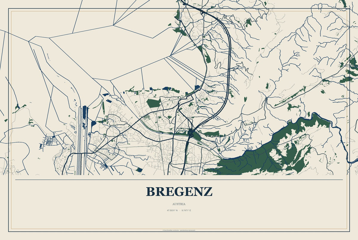 Bregenz, Austria City Map Aluminum Sign in Coastal Cutout style
