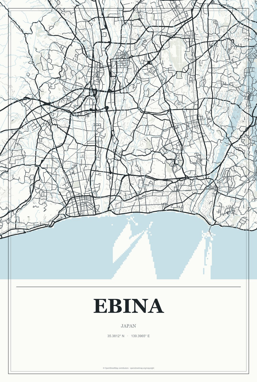Ebina, Japan City Map Aluminum Sign in Gallery Air style