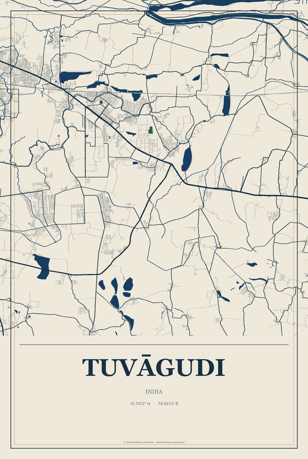 Tuvāgudi, India City Map Aluminum Sign in Coastal Cutout style