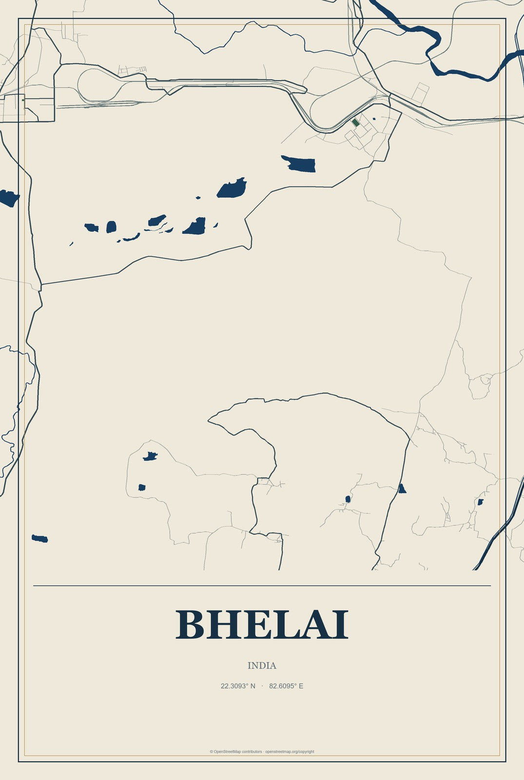 Bhelai, India City Map Aluminum Sign in Coastal Cutout style