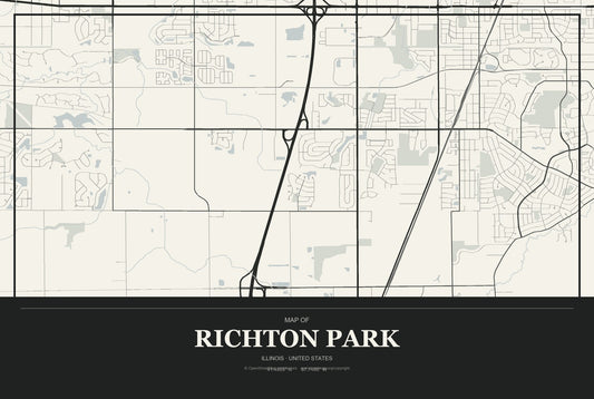 Richton Park, Illinois City Map Aluminum Sign in Museum Plaque style