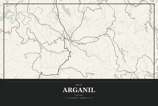 Arganil, Portugal City Map Aluminum Sign in Museum Plaque style