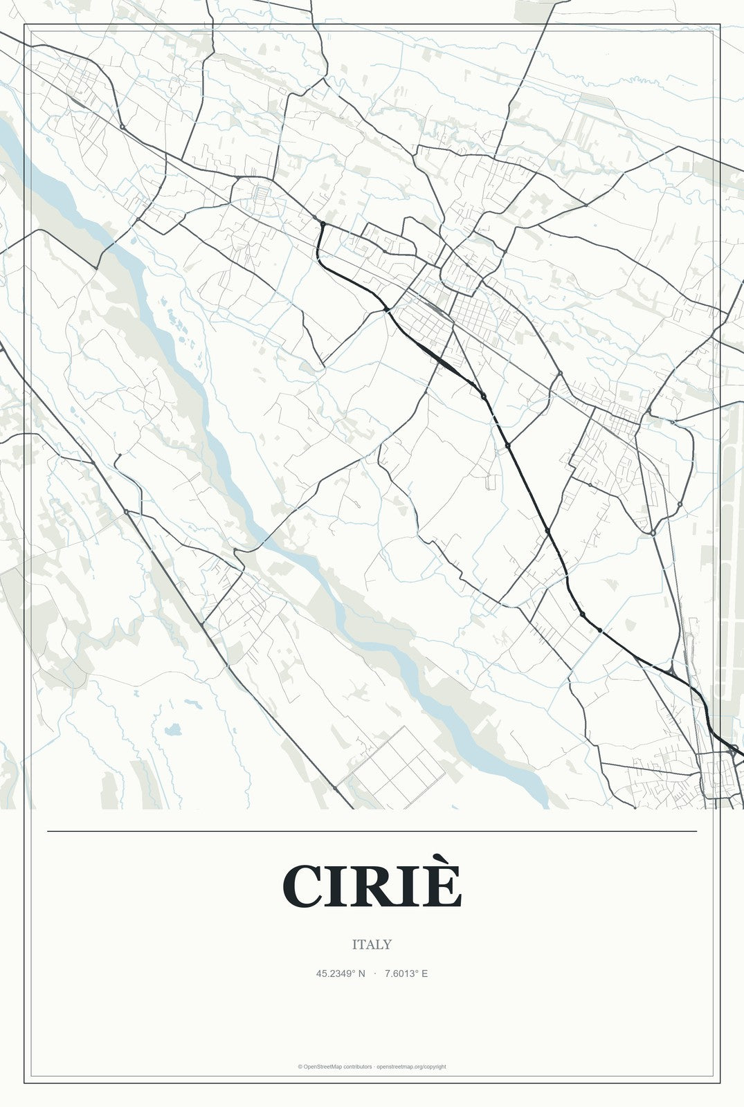 Ciriè, Italy City Map Aluminum Sign in Gallery Air style
