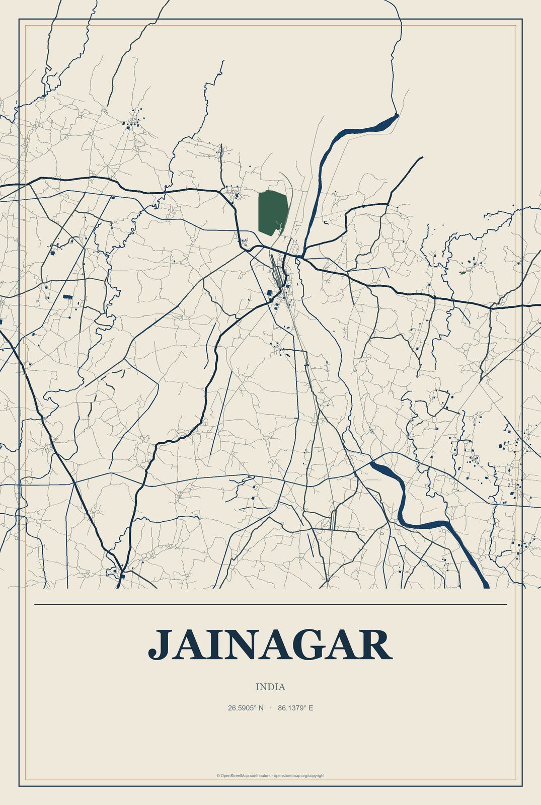 Jainagar, India City Map Aluminum Sign in Coastal Cutout style