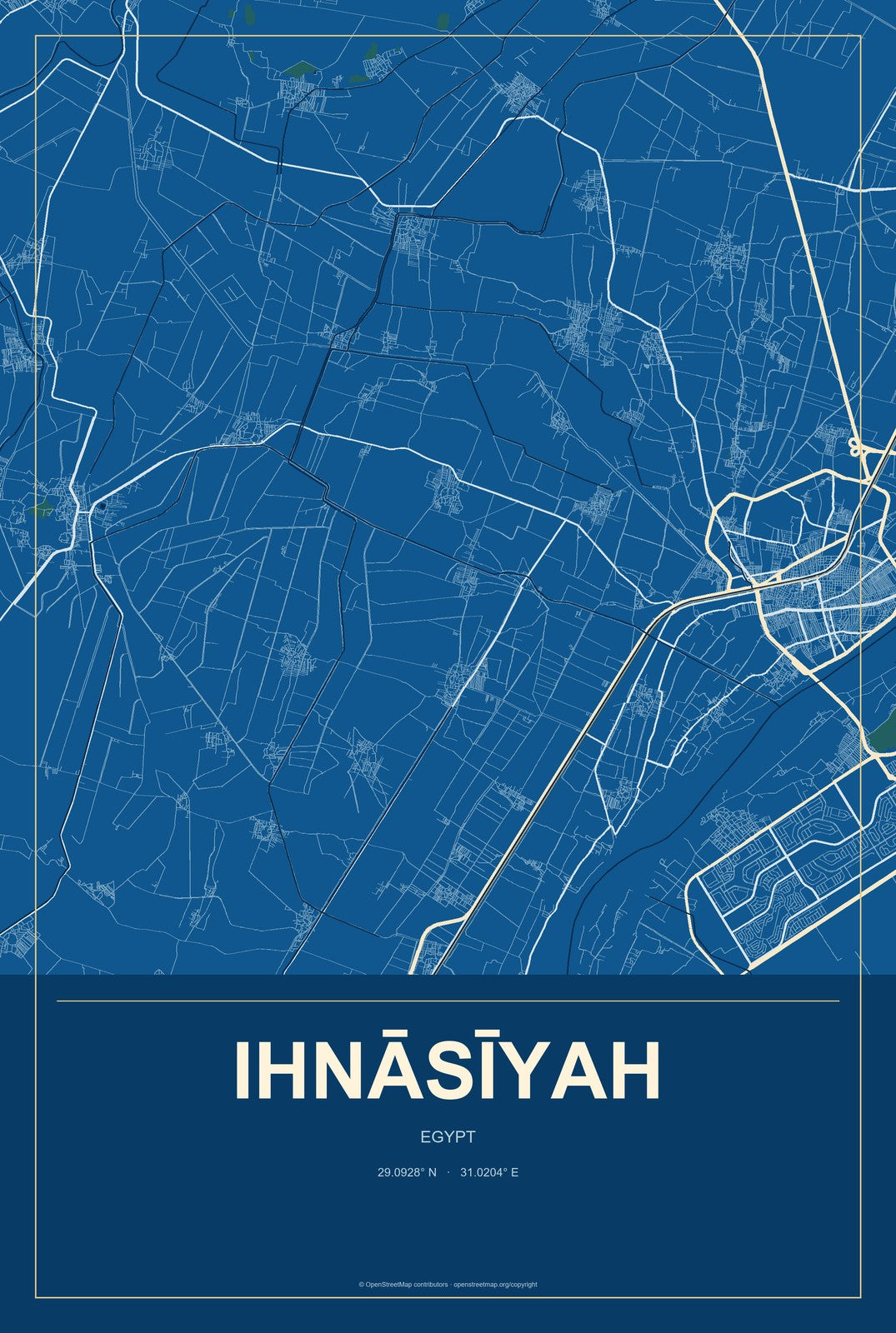 Ihnāsīyah, Egypt City Map Aluminum Sign in Harbor Cobalt style
