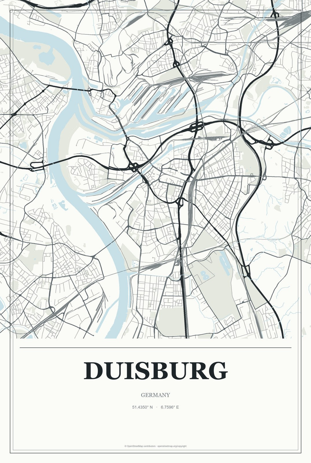 Duisburg, Germany City Map Aluminum Sign in Gallery Air style
