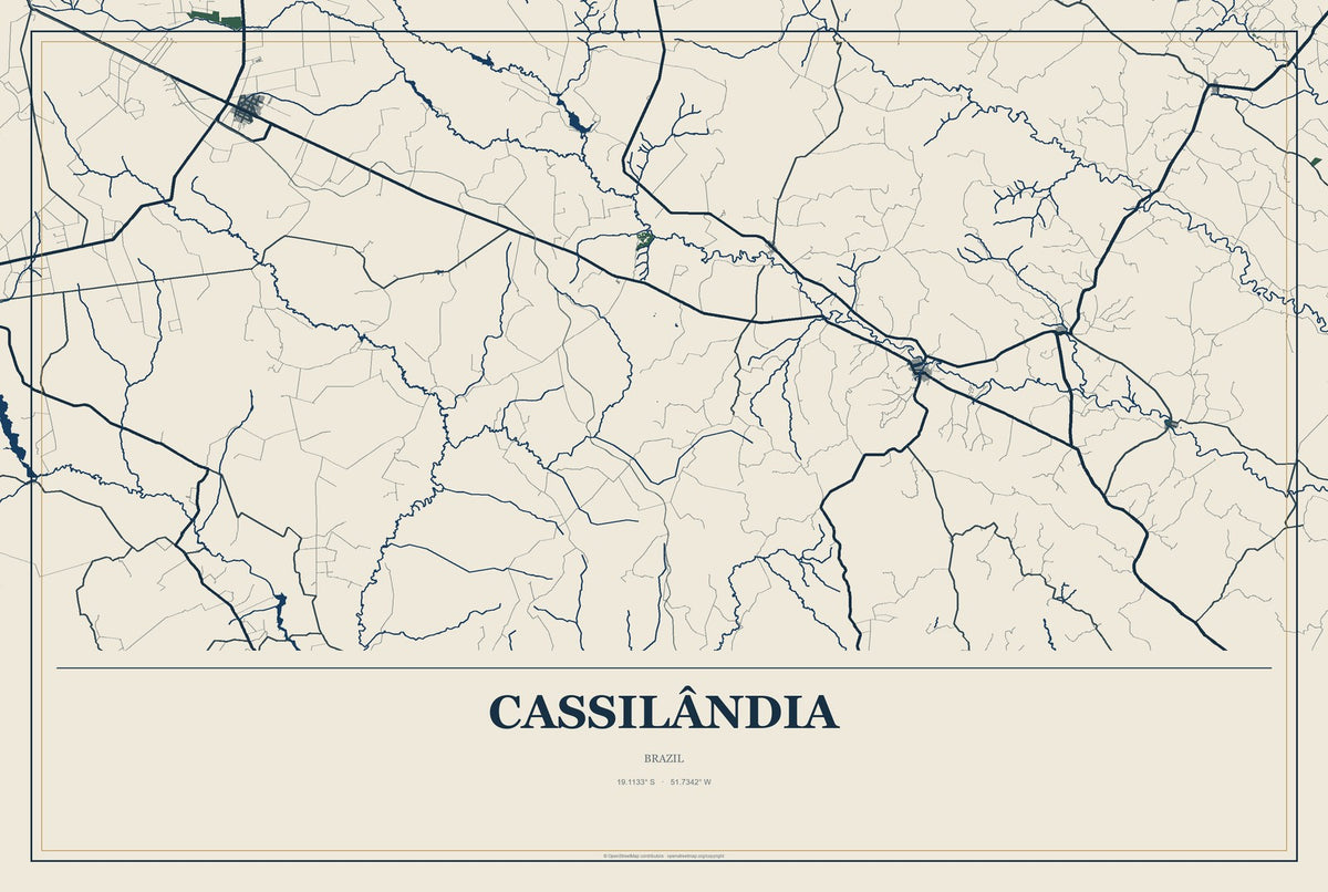 Cassilândia, Brazil City Map Aluminum Sign in Coastal Cutout style