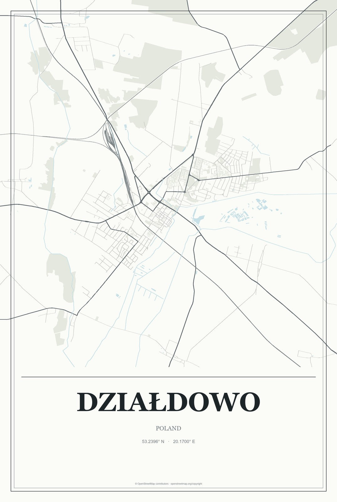 Działdowo, Poland City Map Aluminum Sign in Gallery Air style