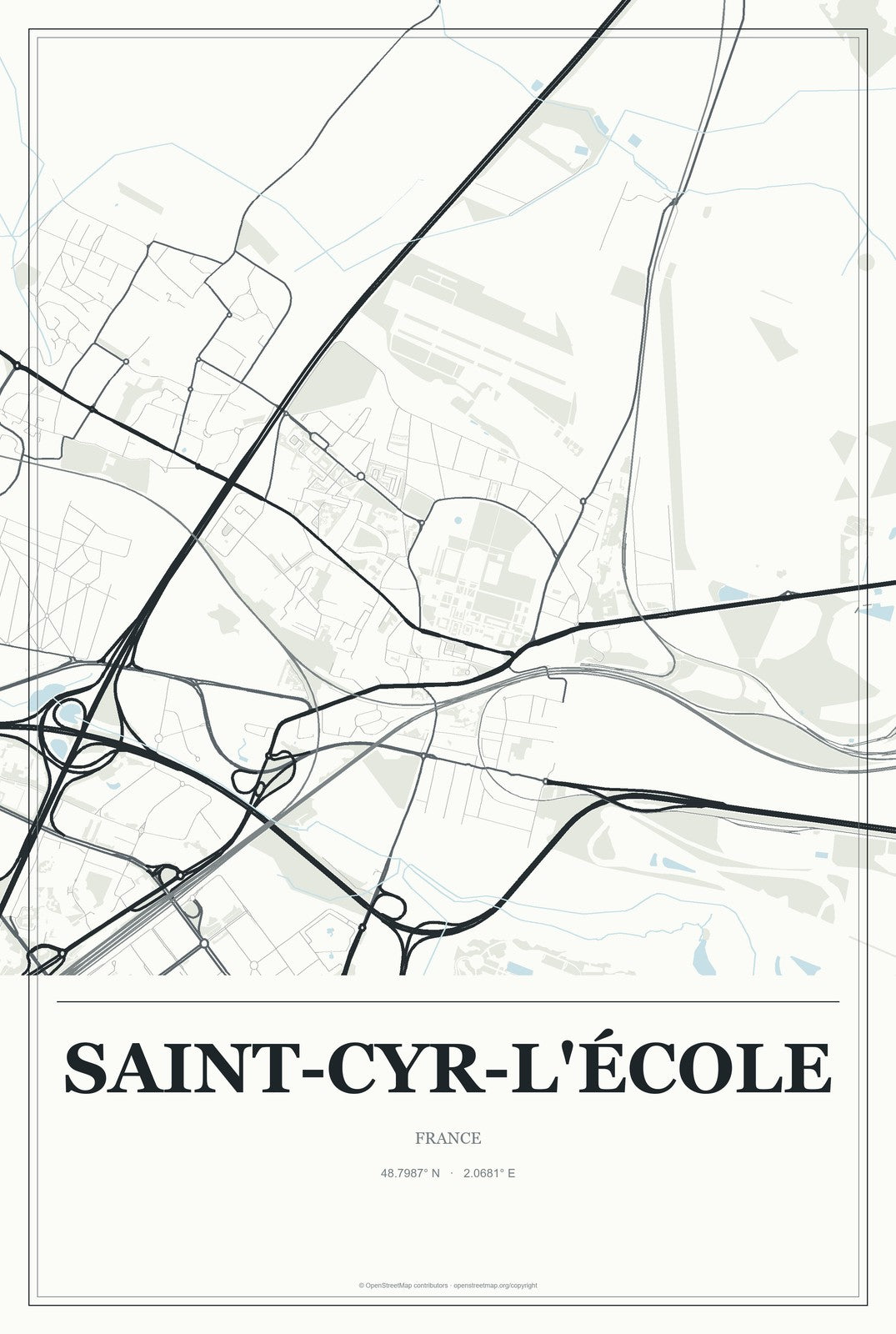 Saint-Cyr-l'École, France City Map Aluminum Sign in Gallery Air style