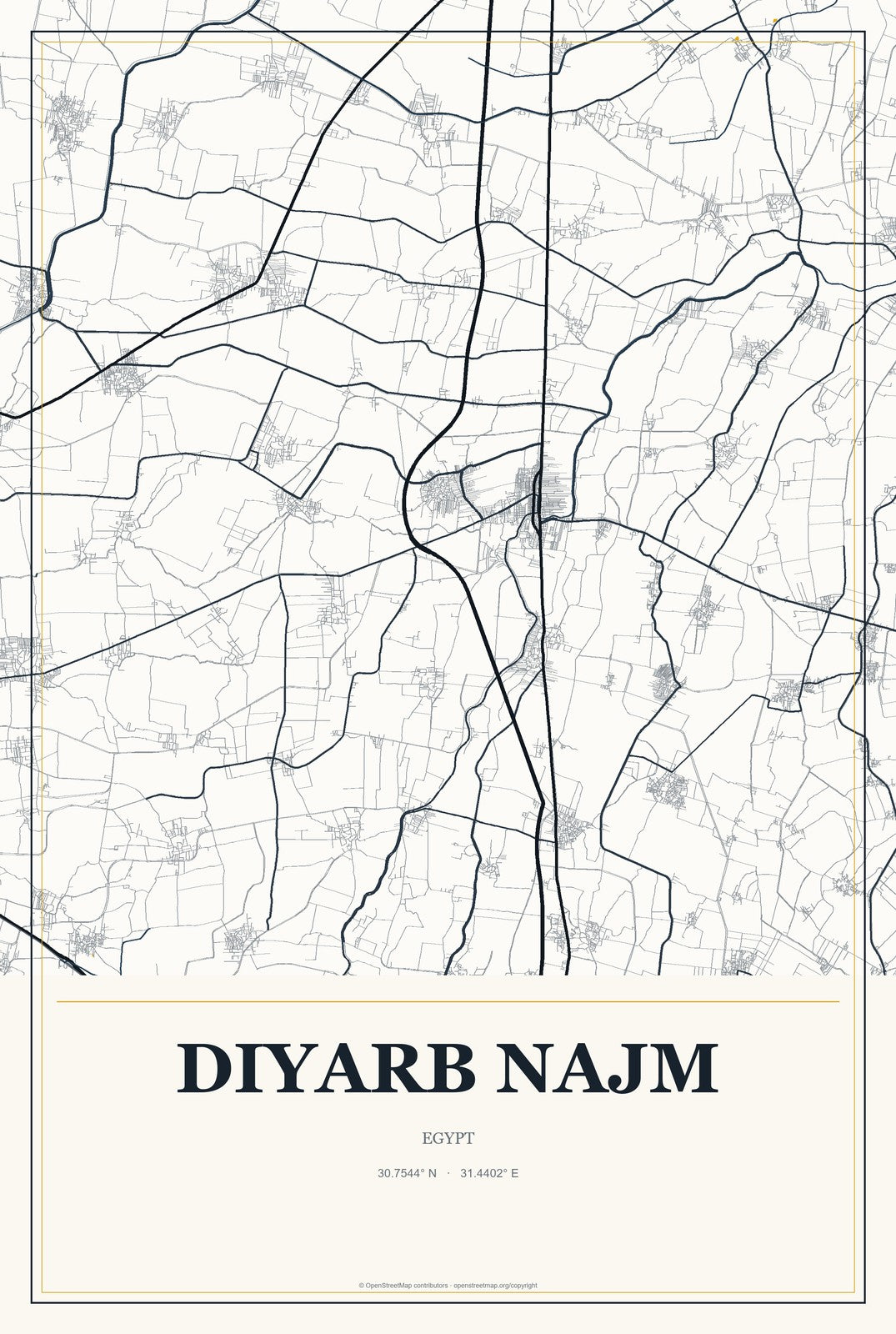 Diyarb Najm, Egypt City Map Aluminum Sign in Citrine Modern style