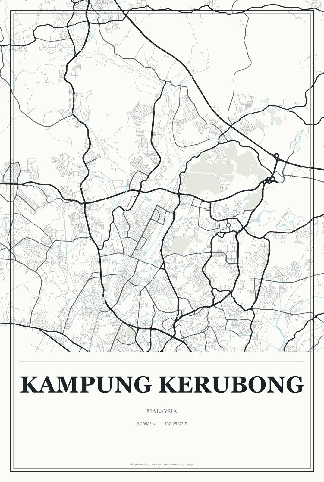 Kampung Kerubong, Malaysia City Map Aluminum Sign in Gallery Air style