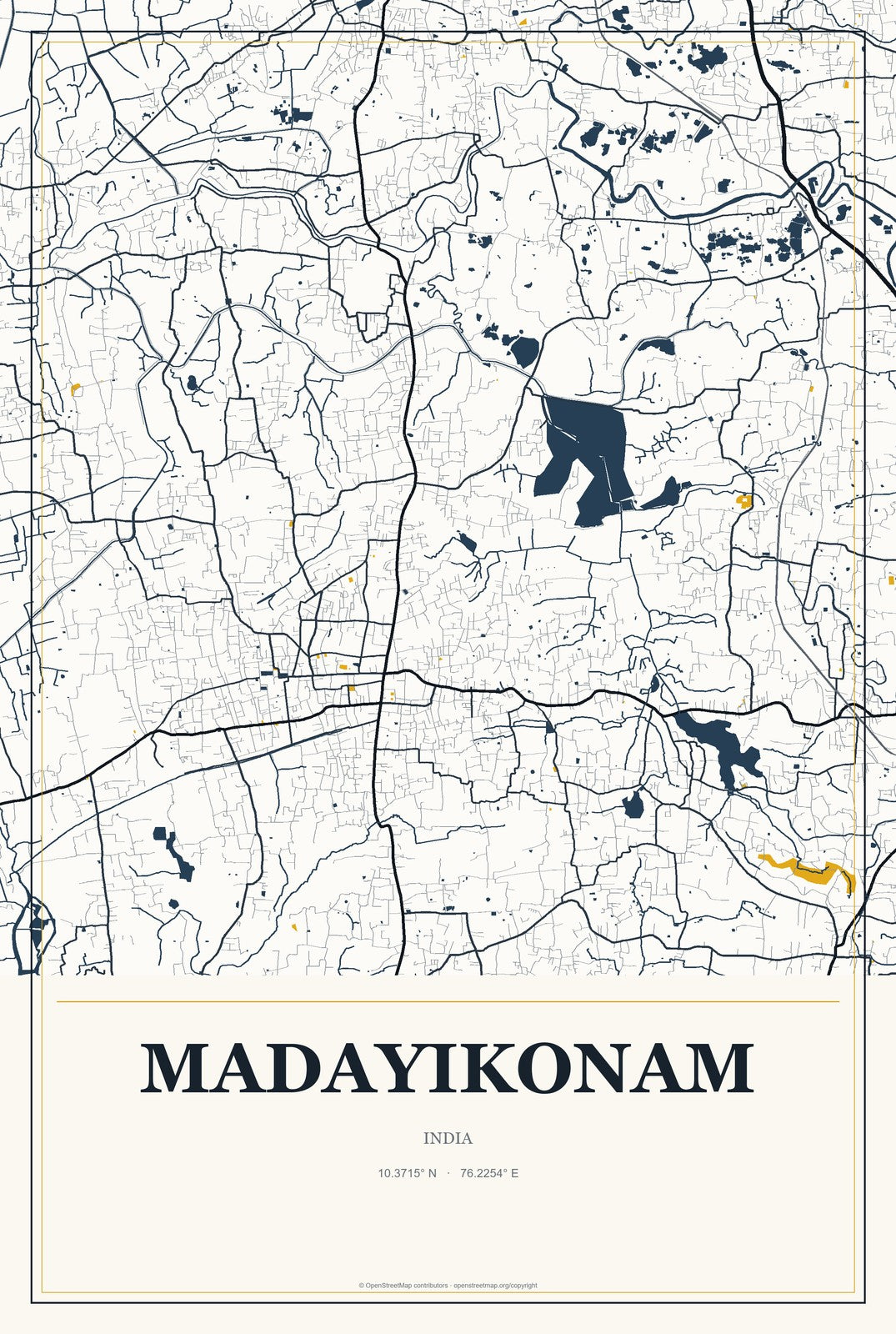 Madayikonam, India City Map Aluminum Sign in Citrine Modern style
