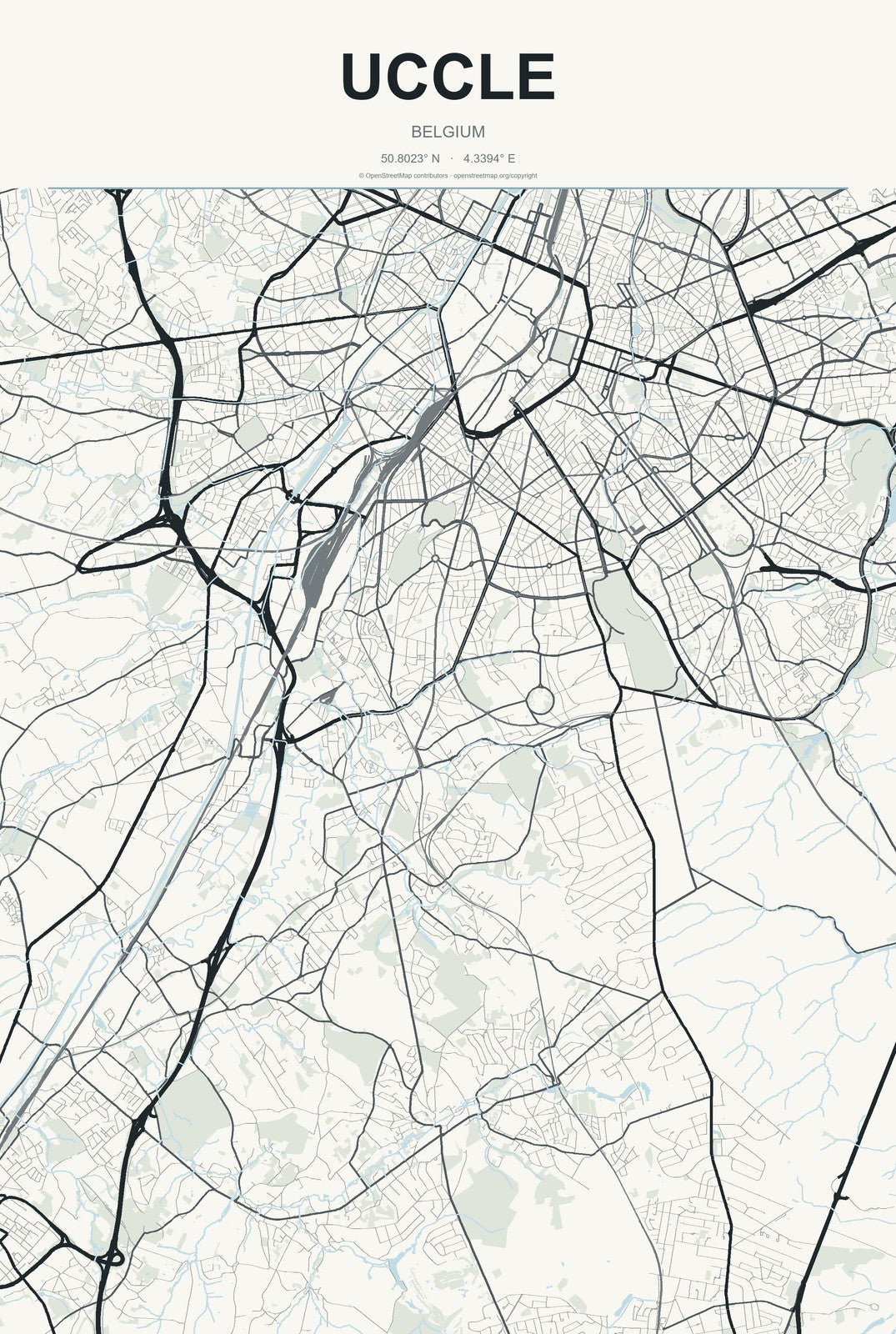 Uccle, Belgium City Map Aluminum Sign in Headline Atlas style