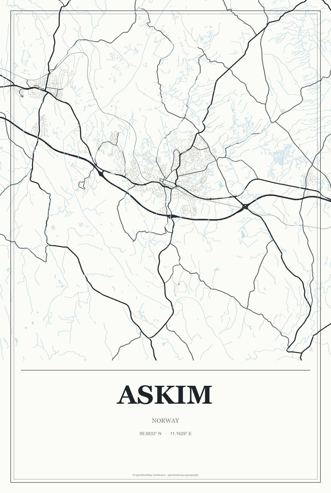 Askim, Norway City Map Aluminum Sign in Gallery Air style