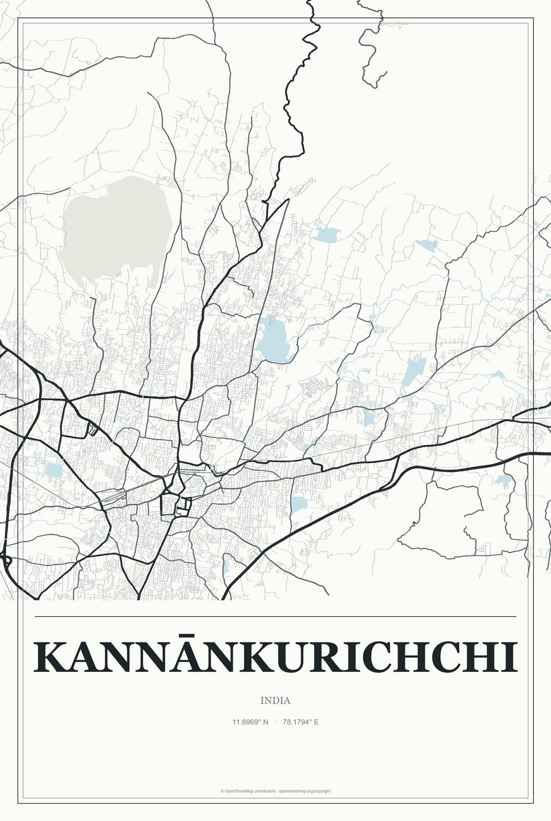 Kannānkurichchi, India City Map Aluminum Sign in Gallery Air style