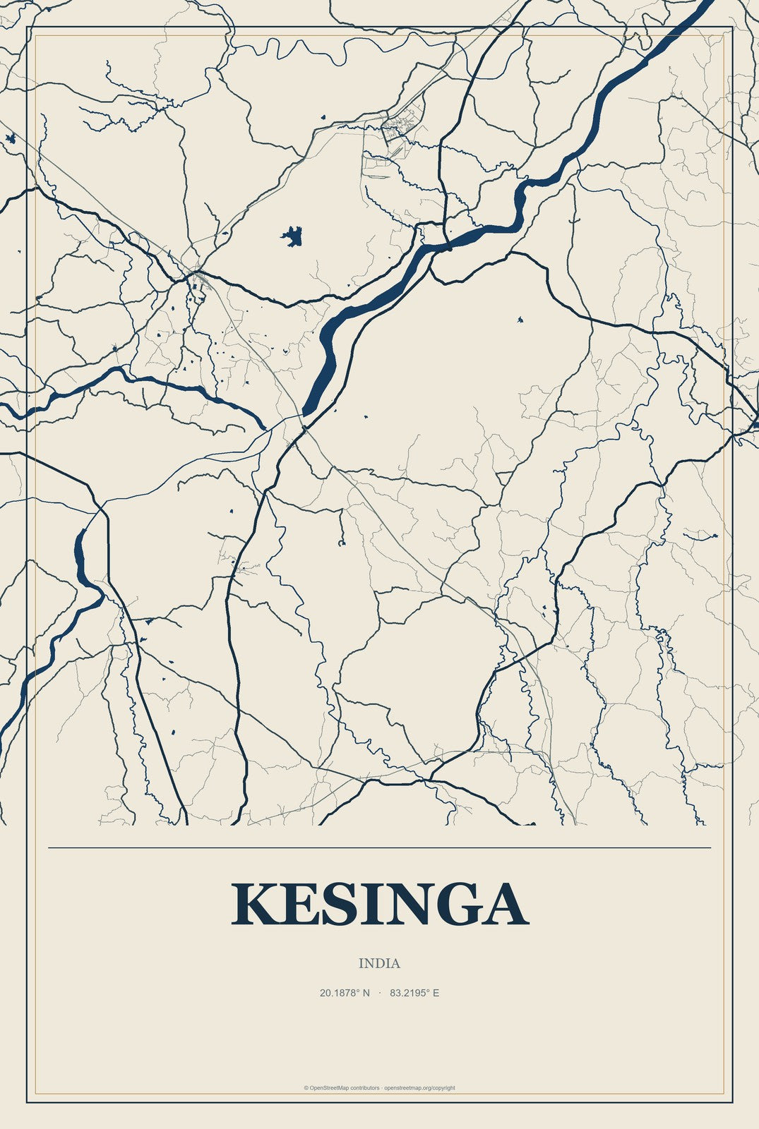Kesinga, India City Map Aluminum Sign in Coastal Cutout style