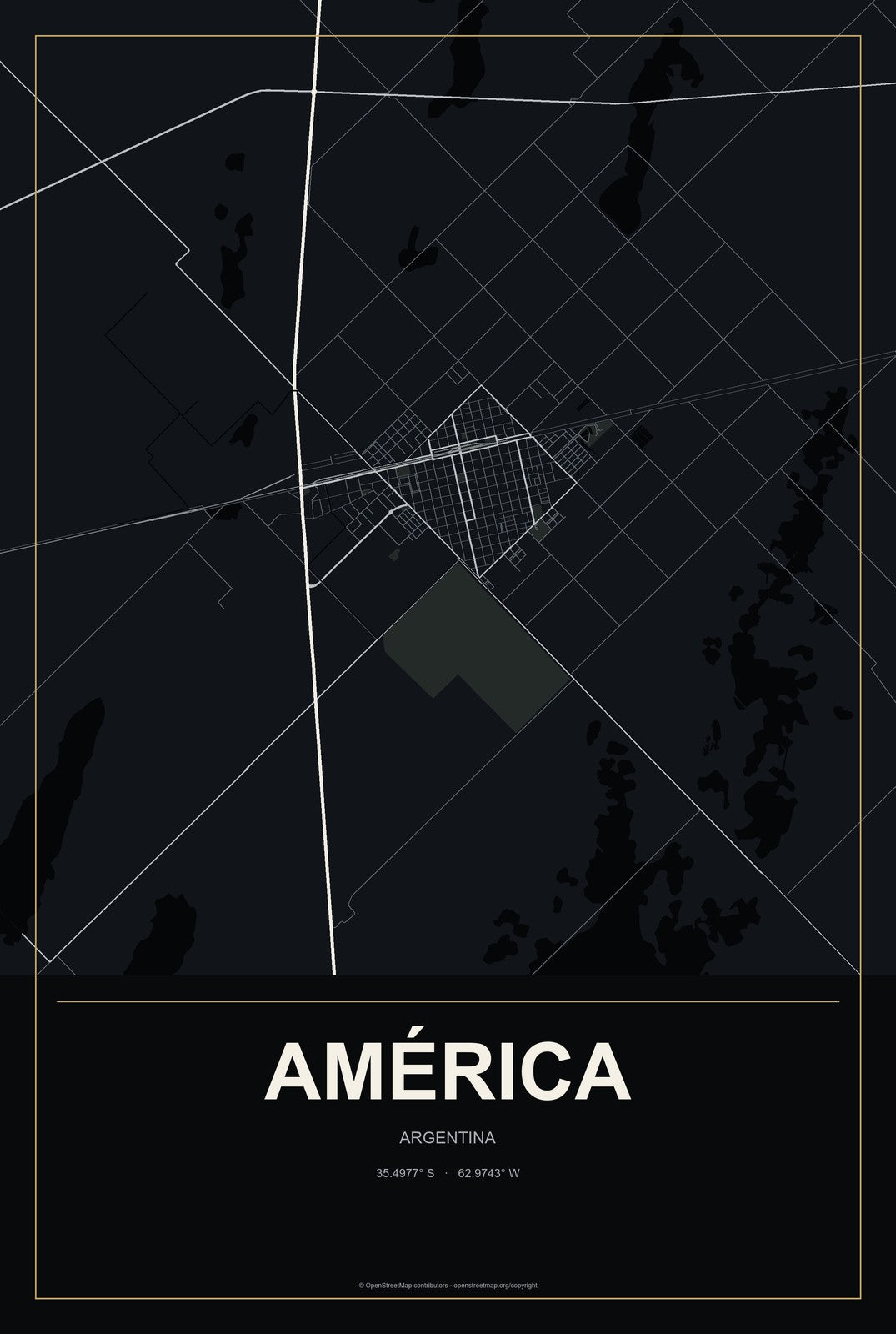 América, Argentina City Map Aluminum Sign in Metropolitan Noir style