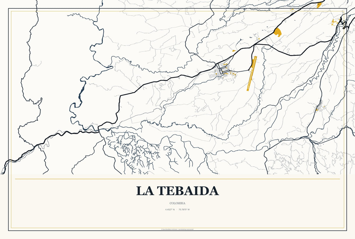 La Tebaida, Colombia City Map Aluminum Sign in Citrine Modern style