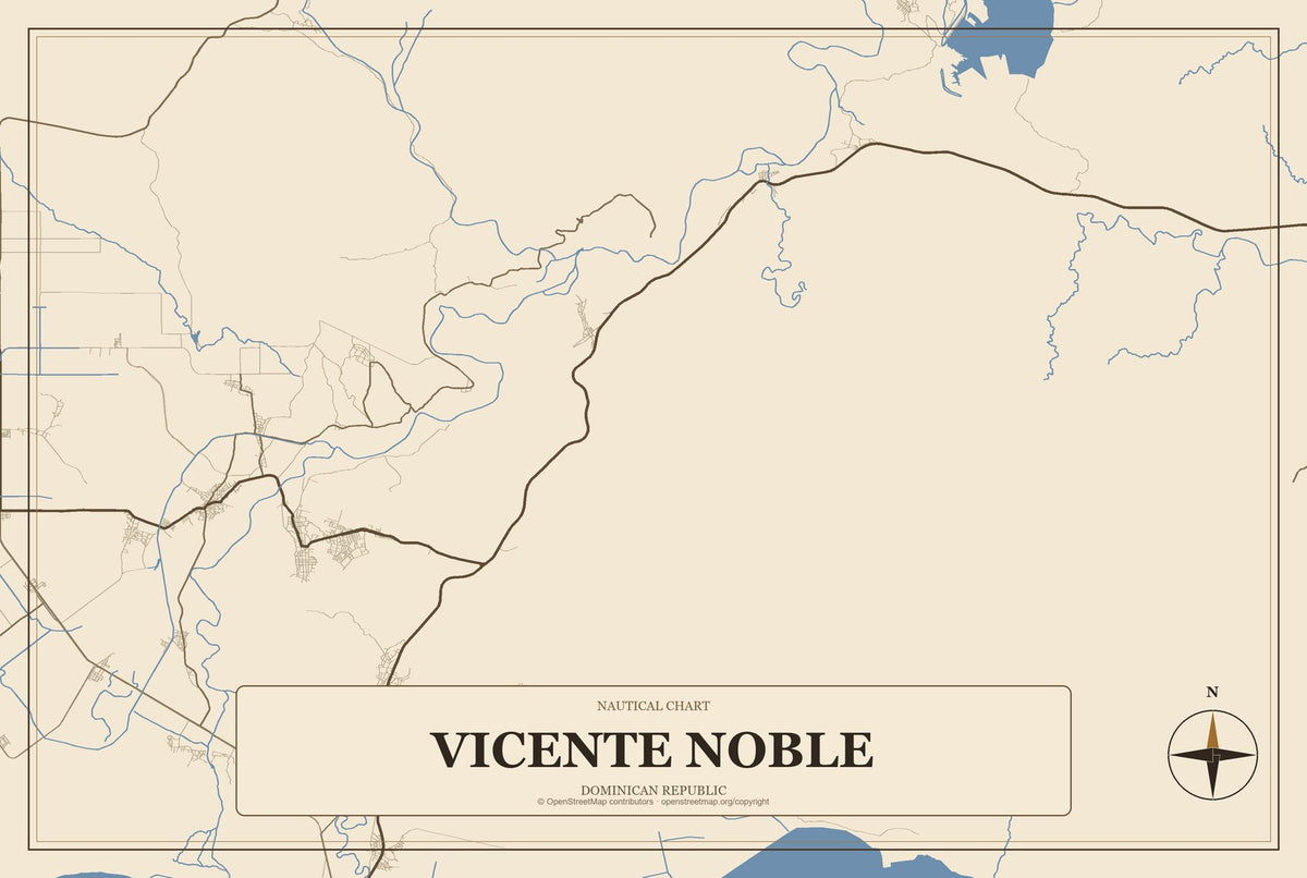 Vicente Noble, Dominican Republic City Map Aluminum Sign in Heritage Nautical style