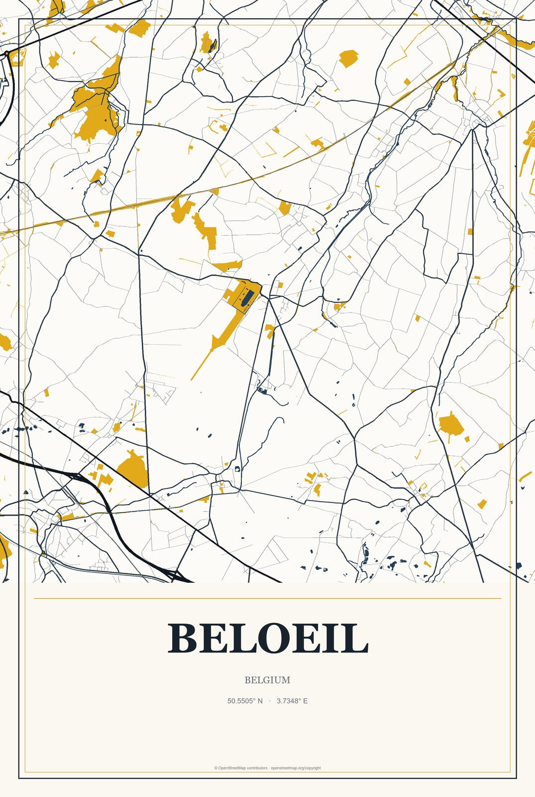 Beloeil, Belgium City Map Aluminum Sign in Citrine Modern style