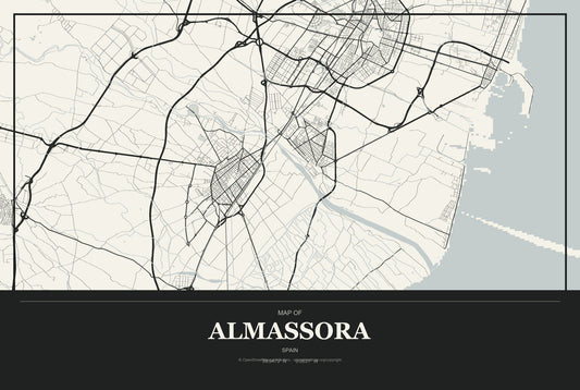 Almassora, Spain City Map Aluminum Sign in Museum Plaque style