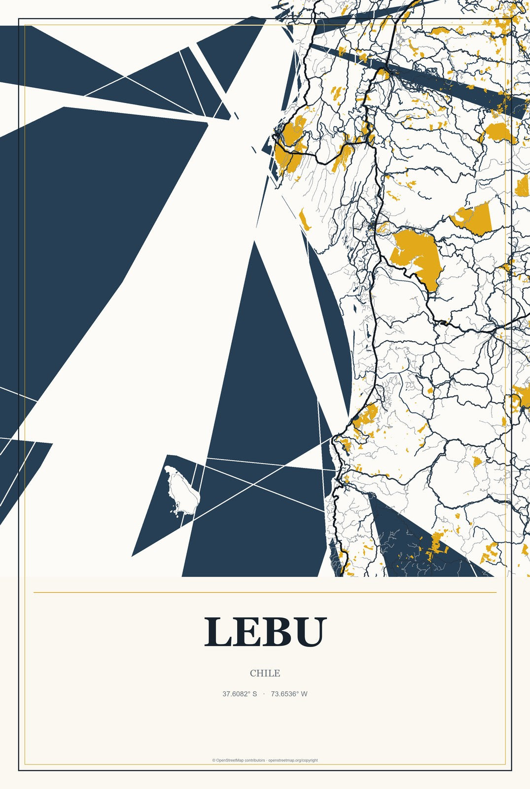 Lebu, Chile City Map Aluminum Sign in Citrine Modern style