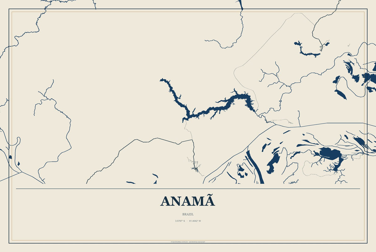 Anamã, Brazil City Map Aluminum Sign in Coastal Cutout style