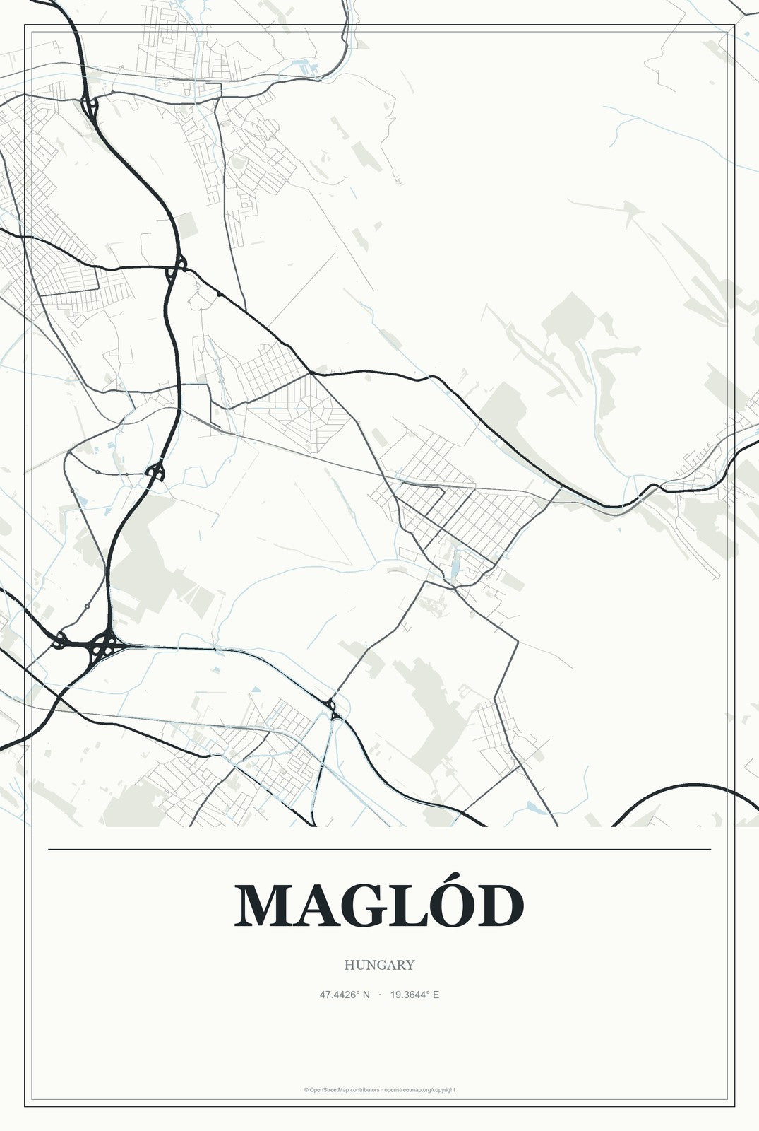 Maglód, Hungary City Map Aluminum Sign in Gallery Air style
