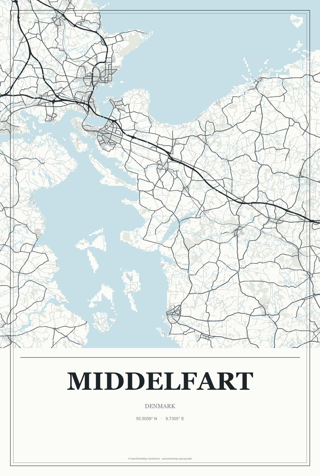 Middelfart, Denmark City Map Aluminum Sign in Gallery Air style