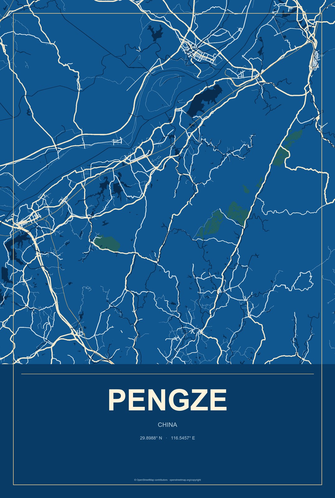 Pengze, China City Map Aluminum Sign in Harbor Cobalt style