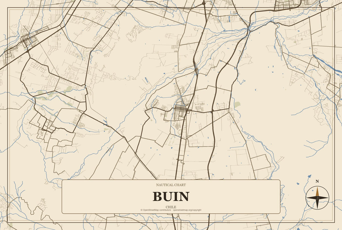 Buin, Chile City Map Aluminum Sign in Heritage Nautical style