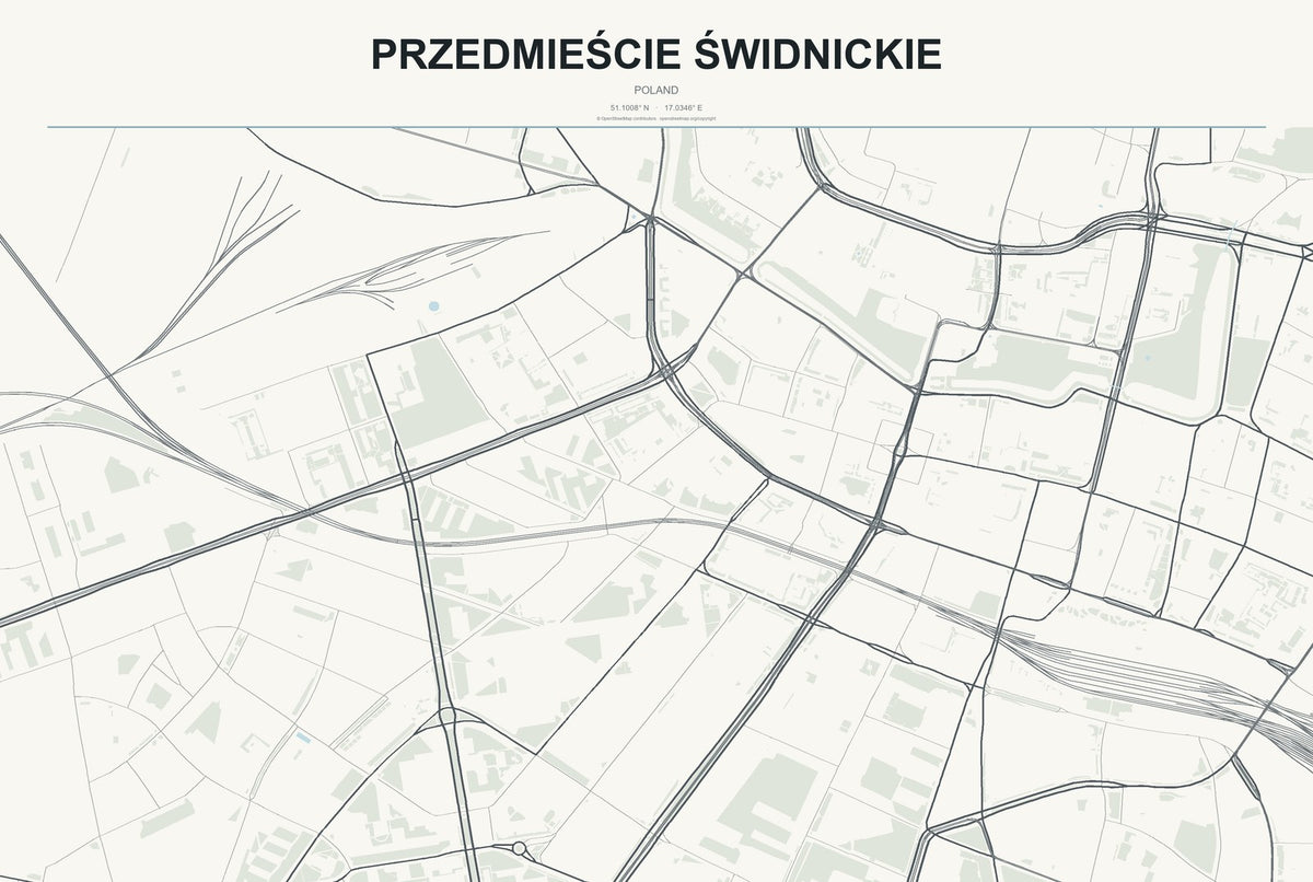 Przedmieście Świdnickie, Poland City Map Aluminum Sign in Headline Atlas style