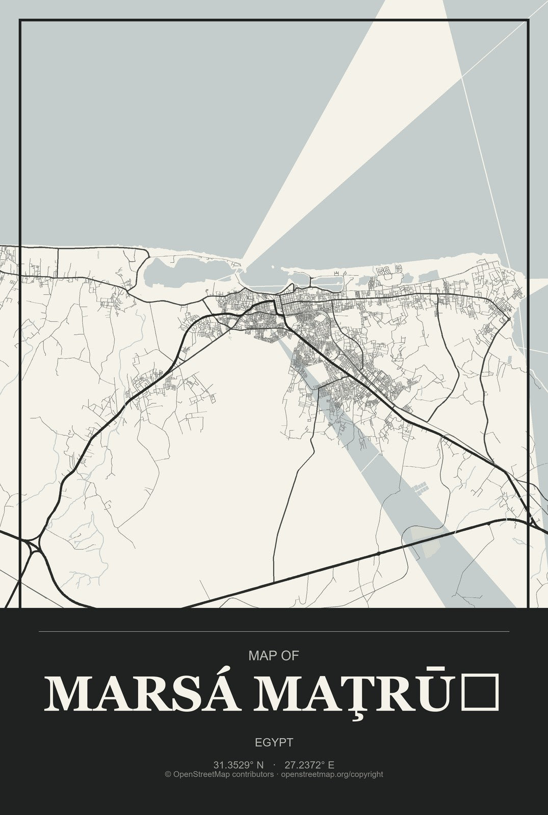 Marsá Maţrūḩ, Egypt City Map Aluminum Sign in Museum Plaque style