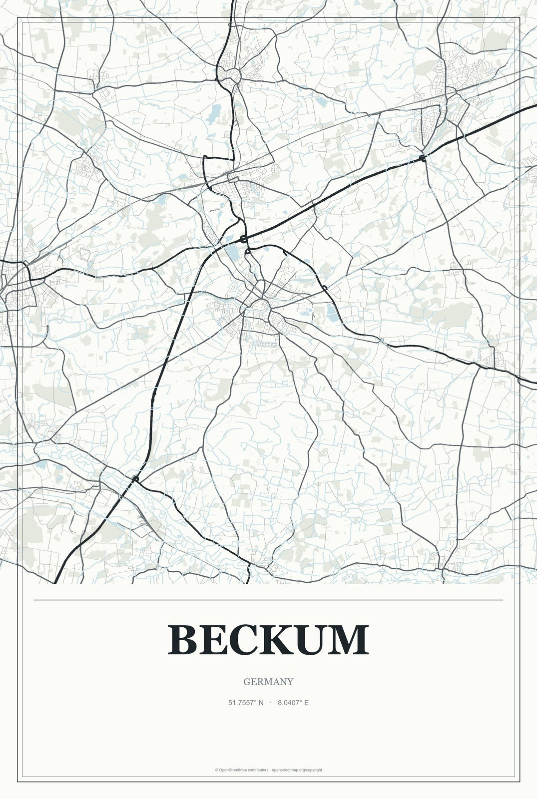 Beckum, Germany City Map Aluminum Sign in Gallery Air style