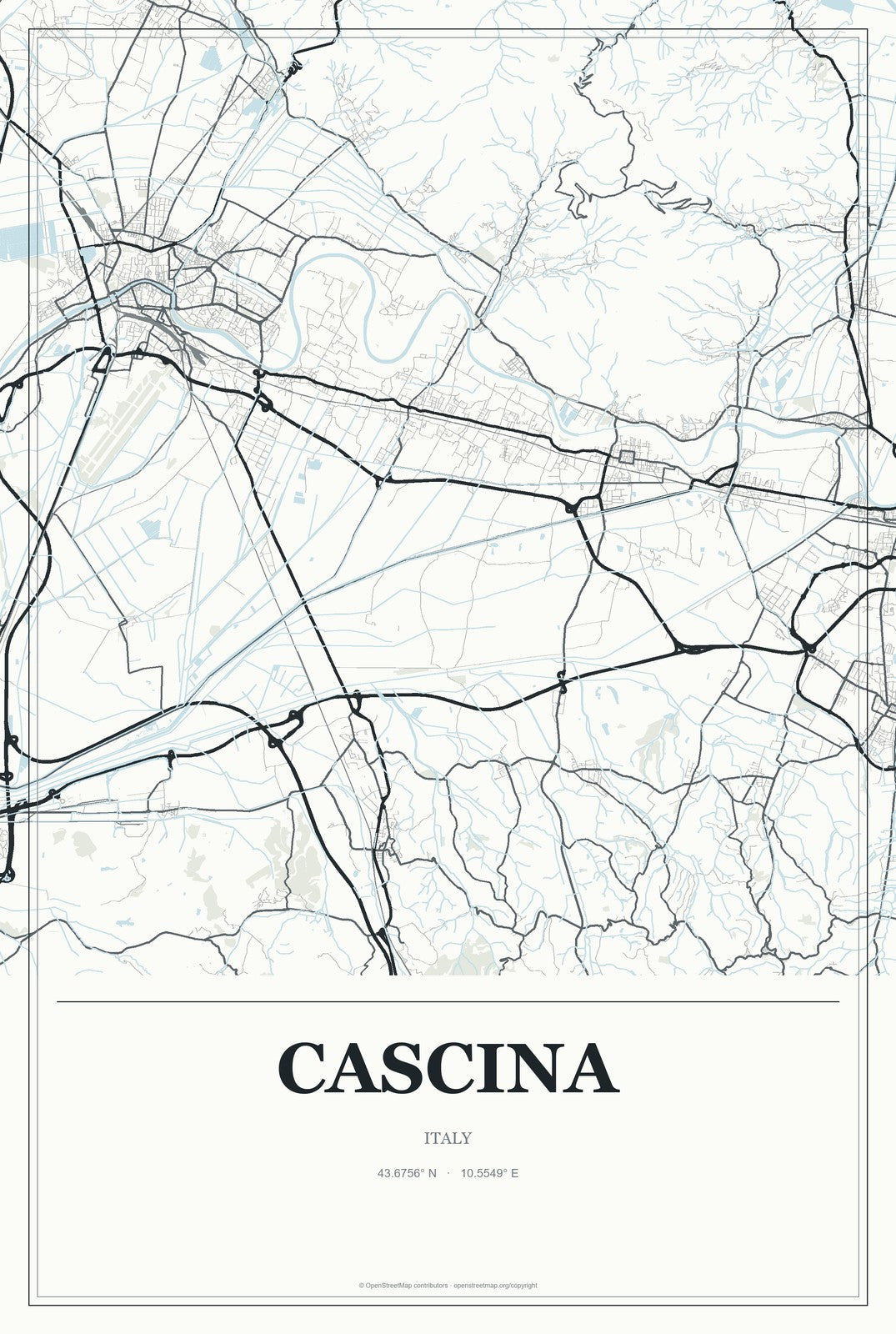 Cascina, Italy City Map Aluminum Sign in Gallery Air style