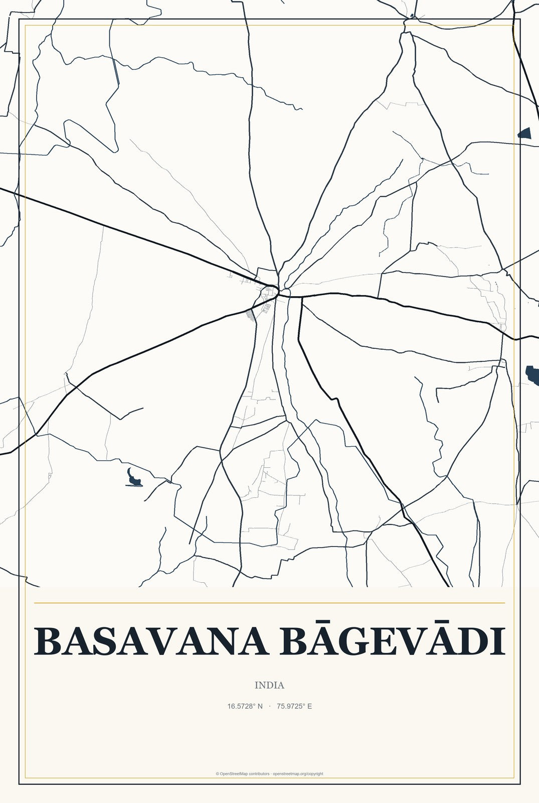 Basavana Bāgevādi, India City Map Aluminum Sign in Citrine Modern style